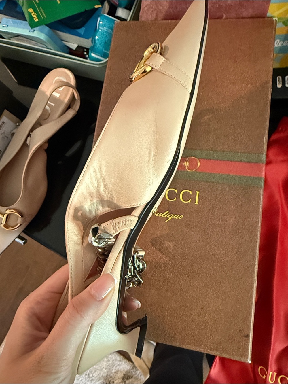 Gucci Rose Nude Leather Horsebit Slingback Mules - Picture 11 of 11